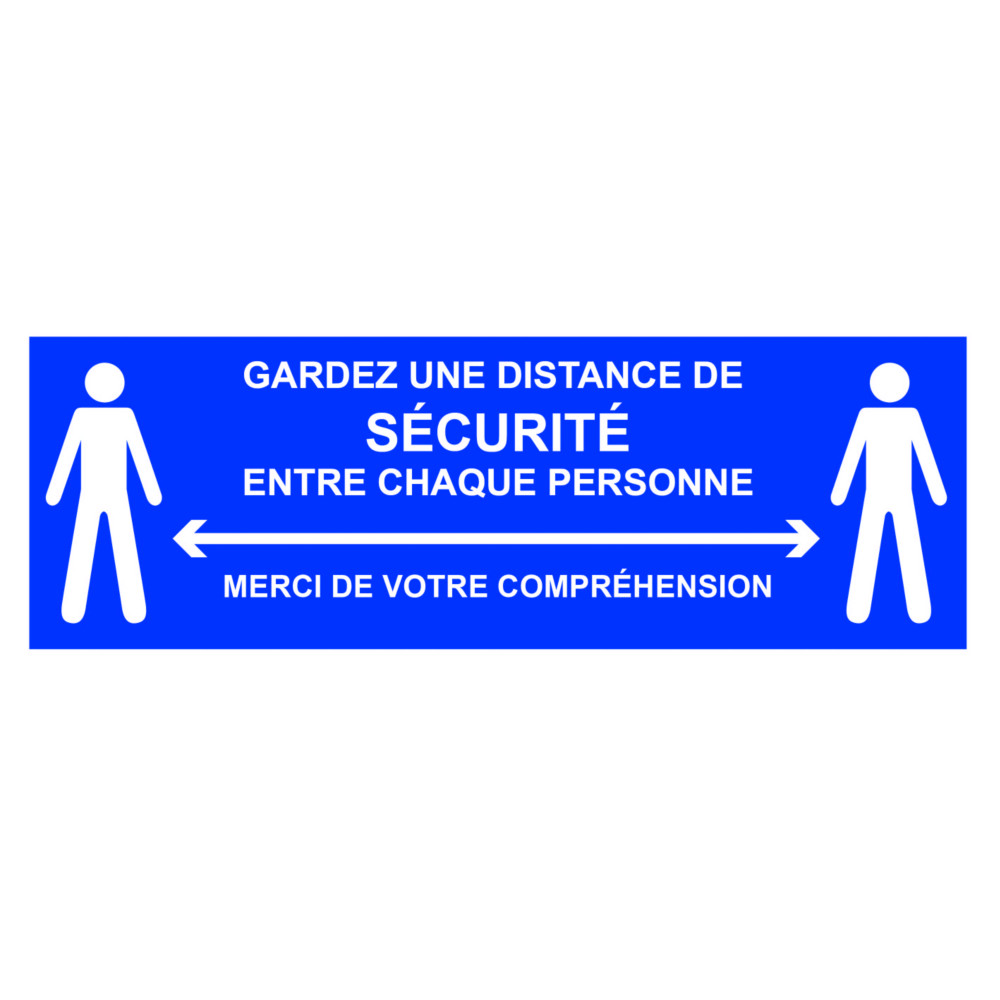 Panneau adhsif spcial sol Gardez une distance de scurit entre chaque personne - 45 x 15 cm Bleu