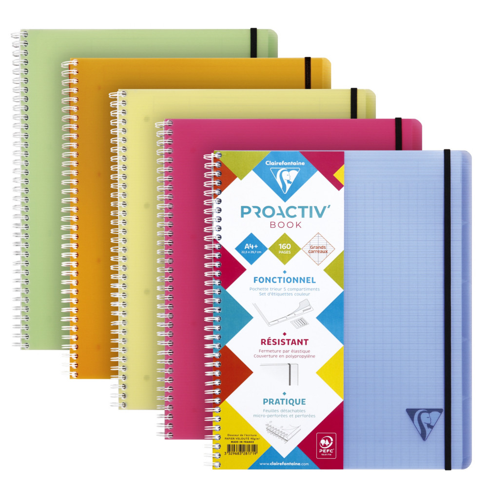 Clairefontaine Cahier  spirale Proactiv'Book 16 x 21 cm - 90g - Petits carreaux 5x5 - 180 pages