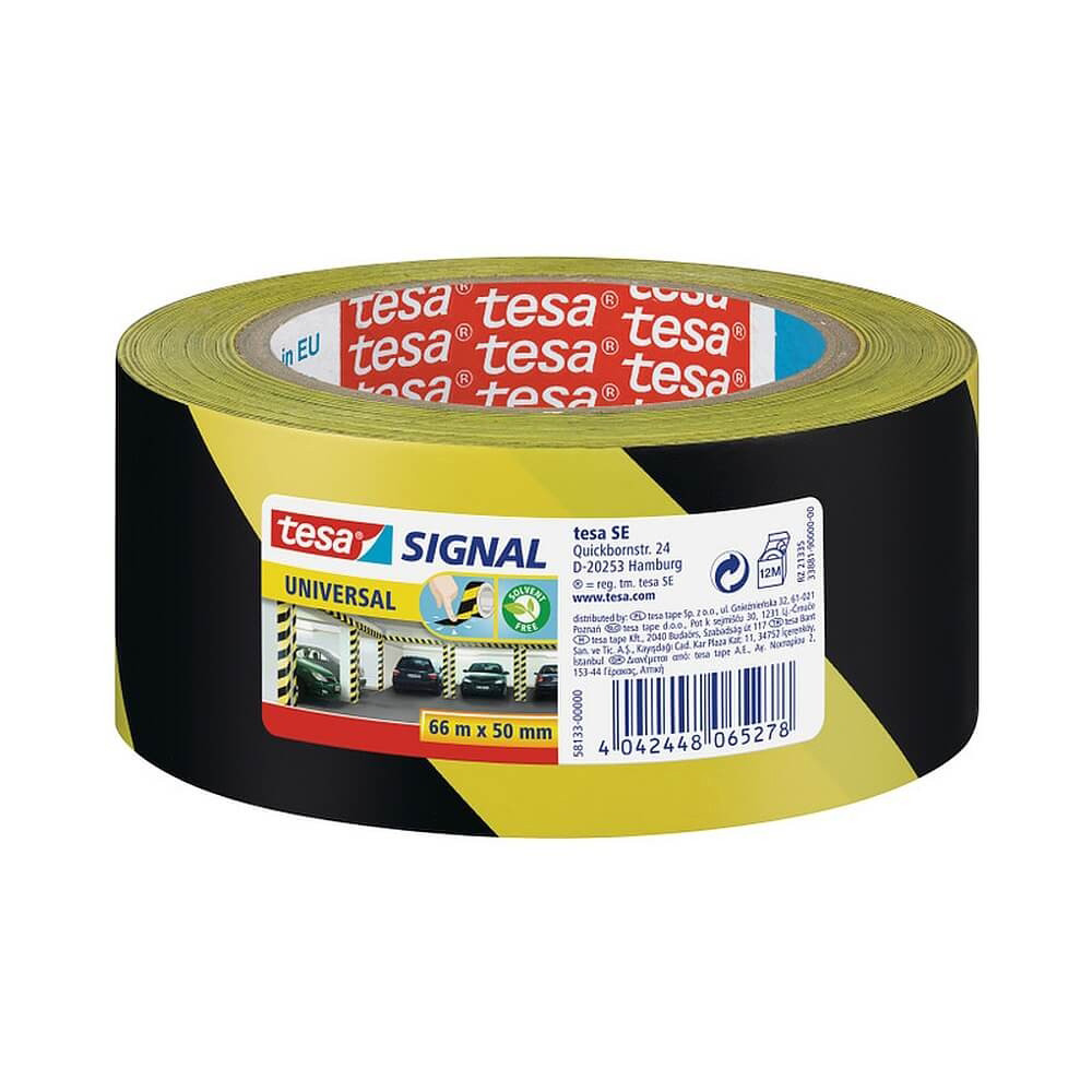 tesa® Ruban de signalisation universel polypropylène noir et jaune 50 mm x 66 m 58133