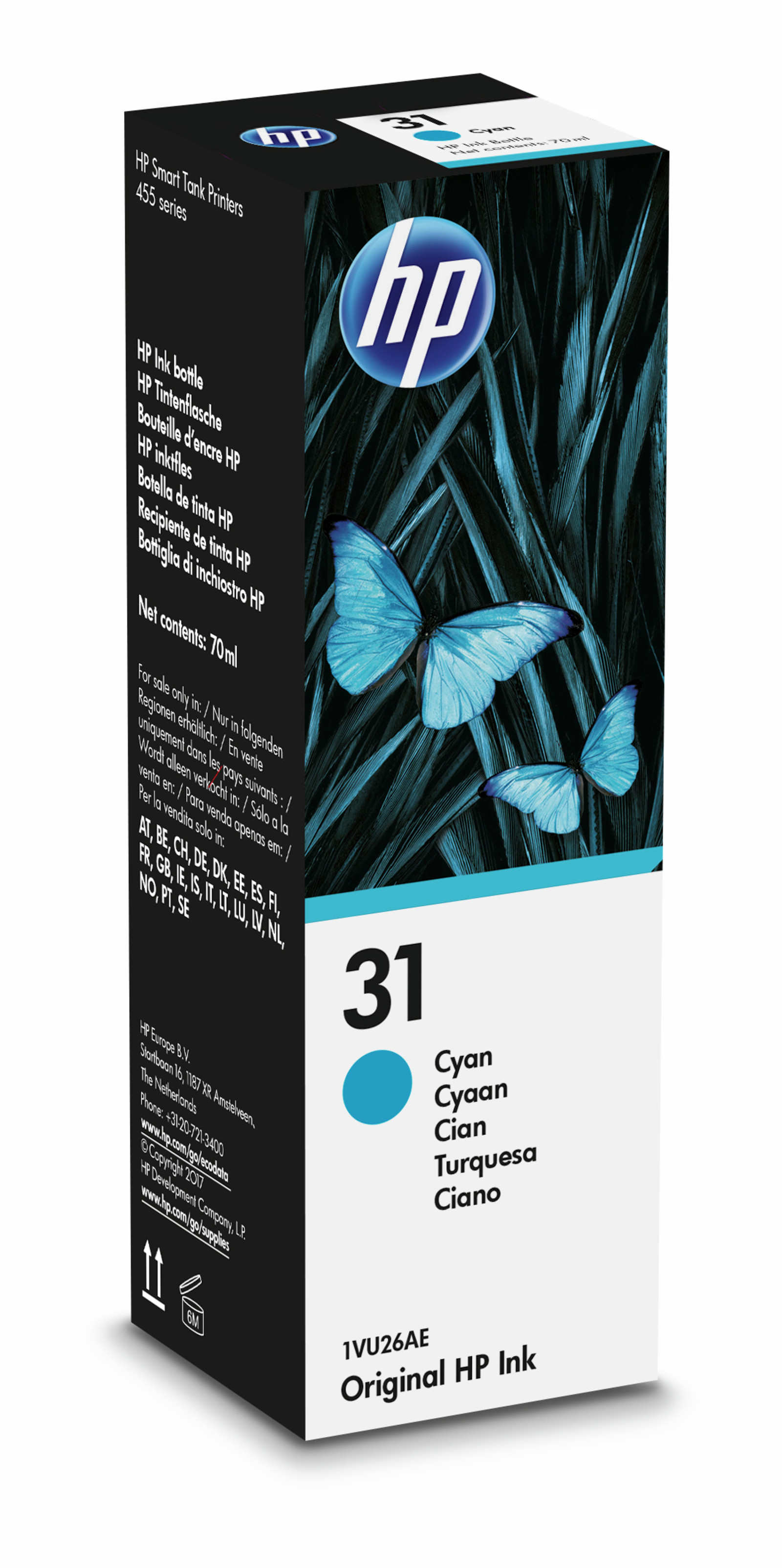 HP 31 Bouteille d'encre authentique 1VU26AE - Cyan
