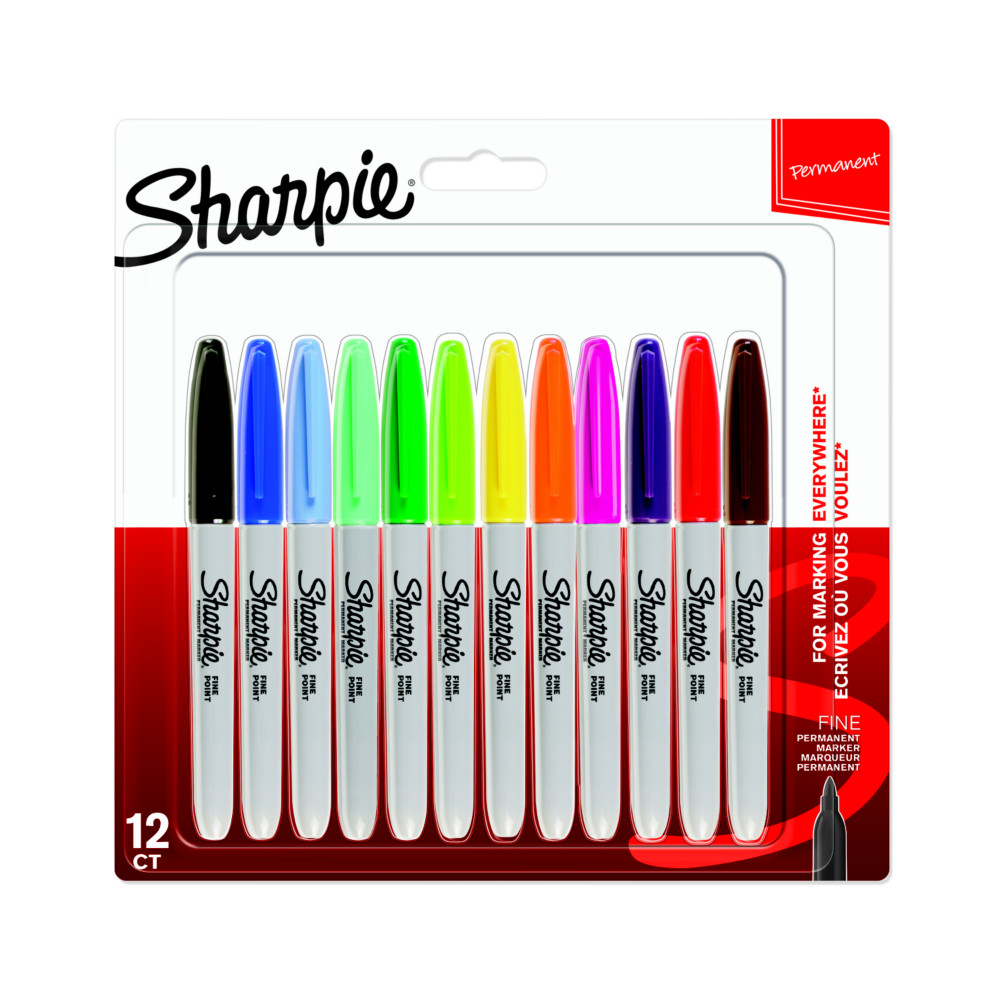 Sharpie Fine Marqueur permanent pointe ogive 0,9 mm - 12 couleurs assorties