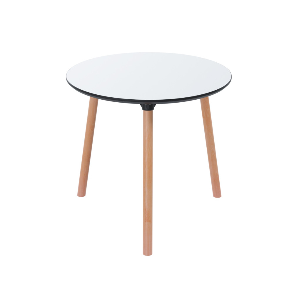 Paperflow Table de restauration ronde Palomba 80 cm - Plateau Blanc - Pieds Htre massif vernis