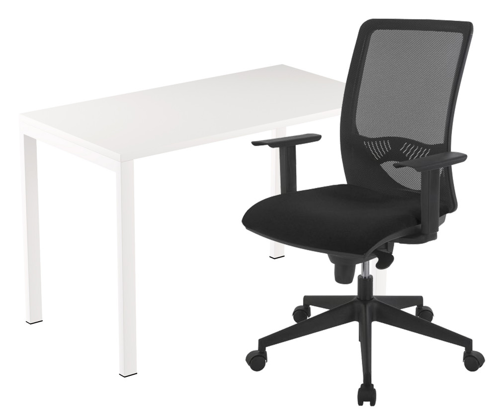 Pack tltravail Easydesk : 1 bureau compact pieds arche mtal 114 x 60 cm + 1 fauteuil Swanny maille/tissu Noir