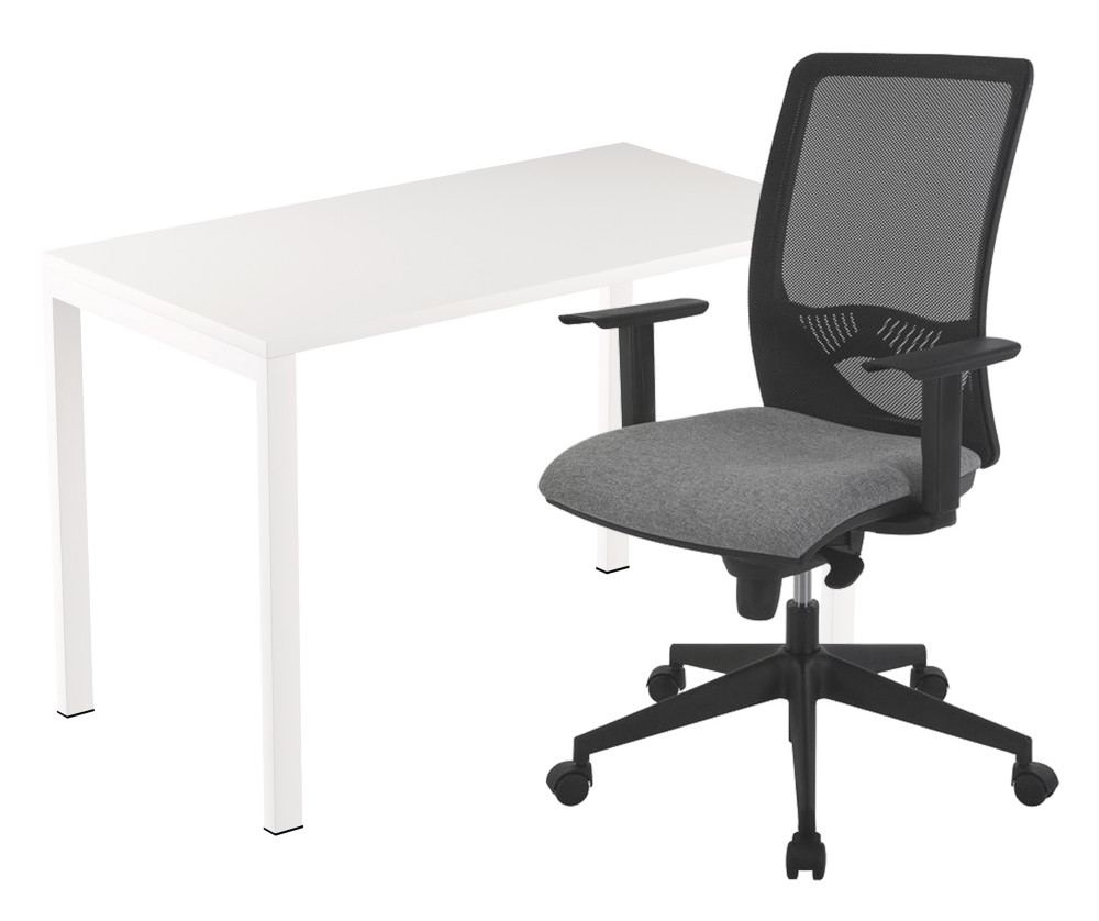 Pack tltravail Easydesk : 1 bureau compact pieds arche mtal 114 x 60 cm + 1 fauteuil Swanny maille/tissu Gris