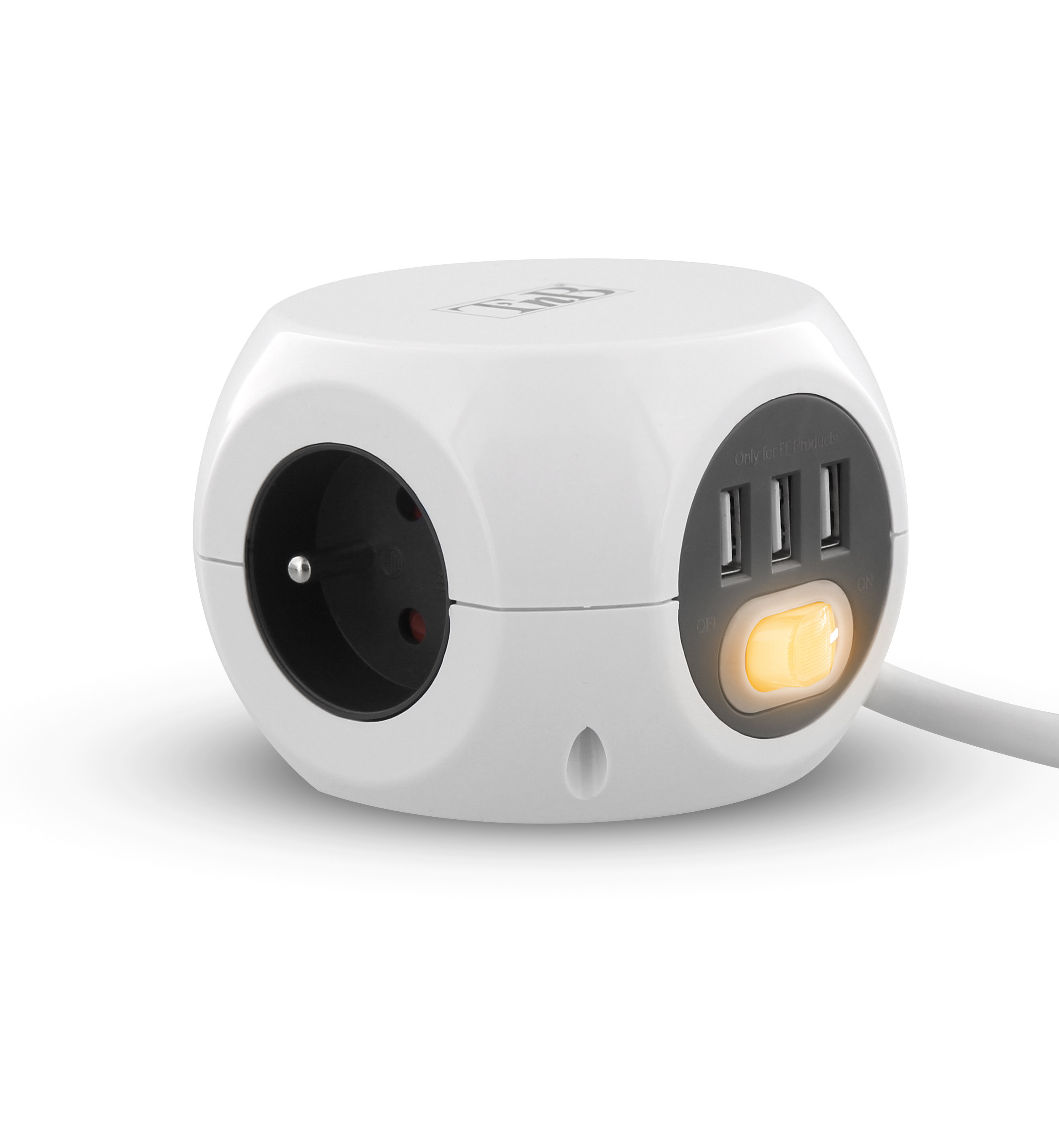 TNB Multiprise design 2 en 1 avec interrupteur - 3 prises terre, 3 ports USB - Blanc