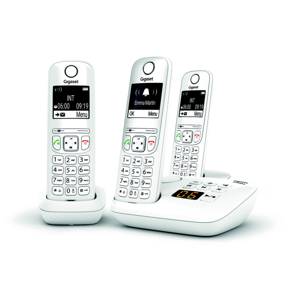 Gigaset Tlphone sans fil AS690A Trio avec rpondeur - Blanc