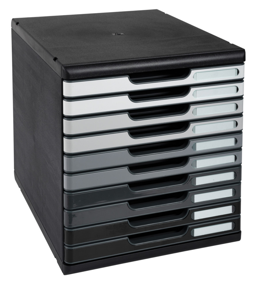 Exacompta Modulo A4 - Module de classement 10 tiroirs - Noir - Faades assorties grises