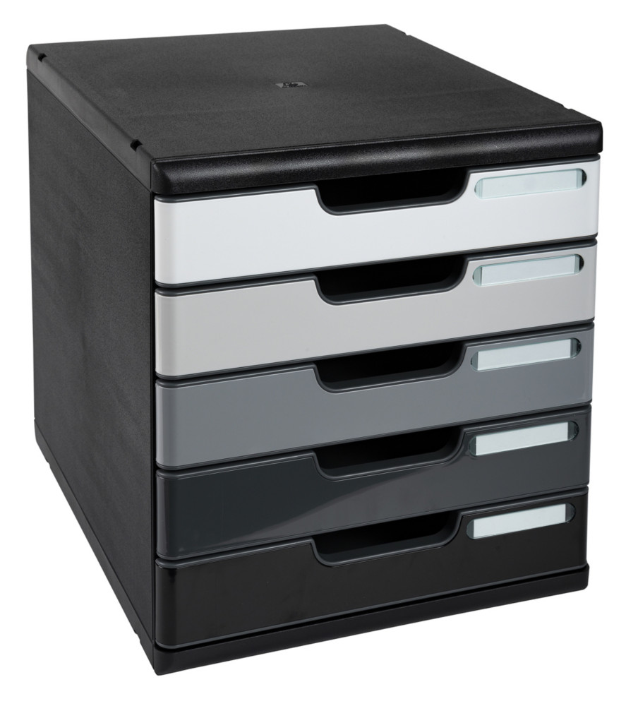Exacompta Modulo A4 - Module de classement 5 tiroirs - Noir - Faades assorties grises