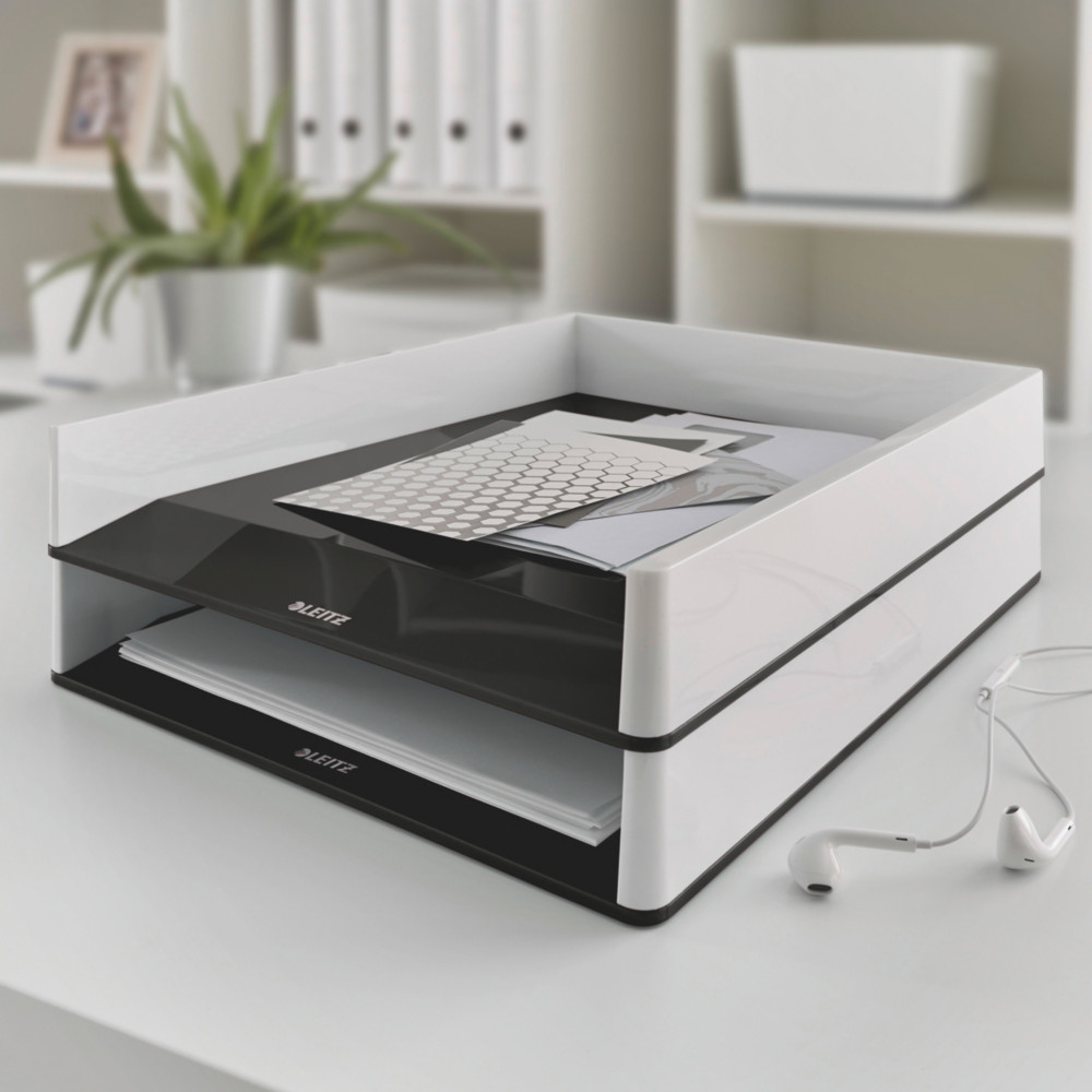 Leitz Bac  courrier WOW Dual - Blanc / Noir brillant