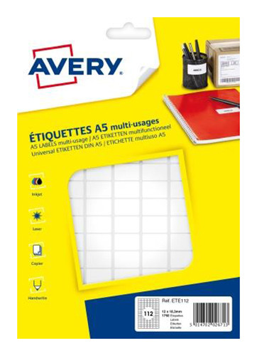 Avery ETE112 Etiquettes multi-usages blanches 12 x 18,3 mm - Bote de 1792