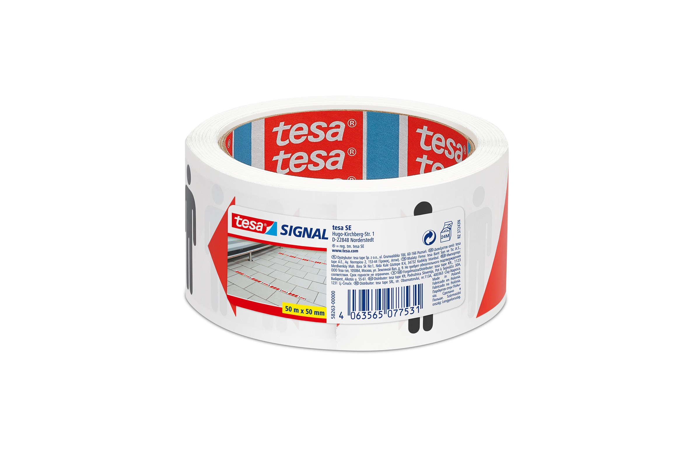 Tesa Signal Ruban De Marquage De Distance Autocollant - Marquage De Distance De Sécurité De 1,5 M - Pour Une Utilisation Intérieure Et Extérieure - Blanc Et Rouge - 50 M X 50 Mm.