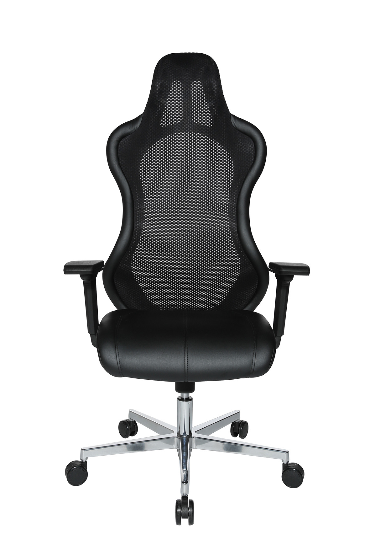 Fauteuil direction / gamer Warren avec appui-tête et accoudoirs 4D - Simili cuir et dossier maille filet - Noir