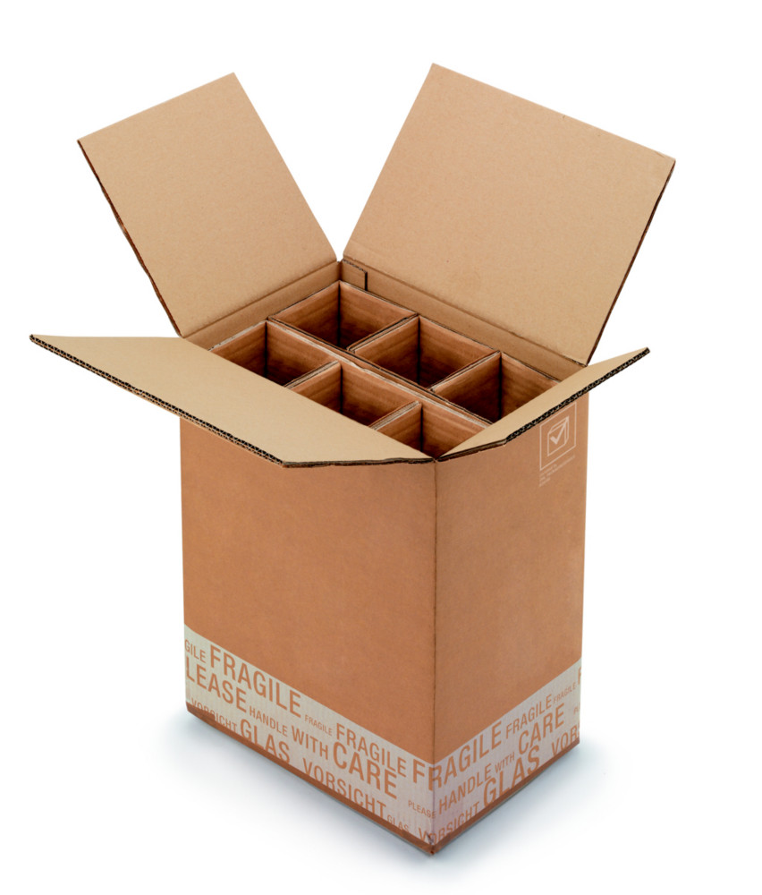 Bote d'expdition pour 6 bouteilles 75 cl en carton double cannelure brun - L.int. 32 x l.22 x H.41 cm