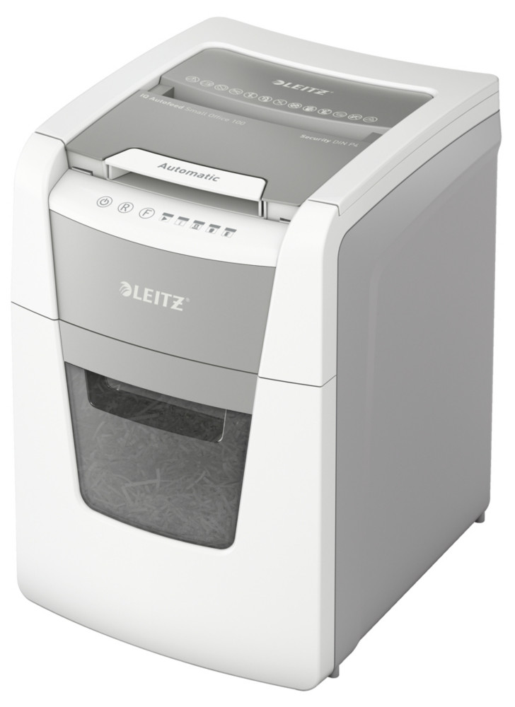 Leitz Destructeur de documents IQ Auto+ Small Office 100 coupe croise DIN P4 - 100 feuilles - corbeille 34L