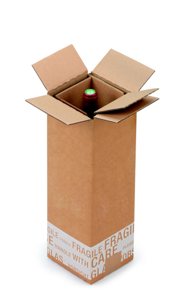 Bote d'expdition pour 1 bouteille 75 cl en carton double cannelure brun - L.int. 12 x l.12 x H.38,5 cm - Lot de 20