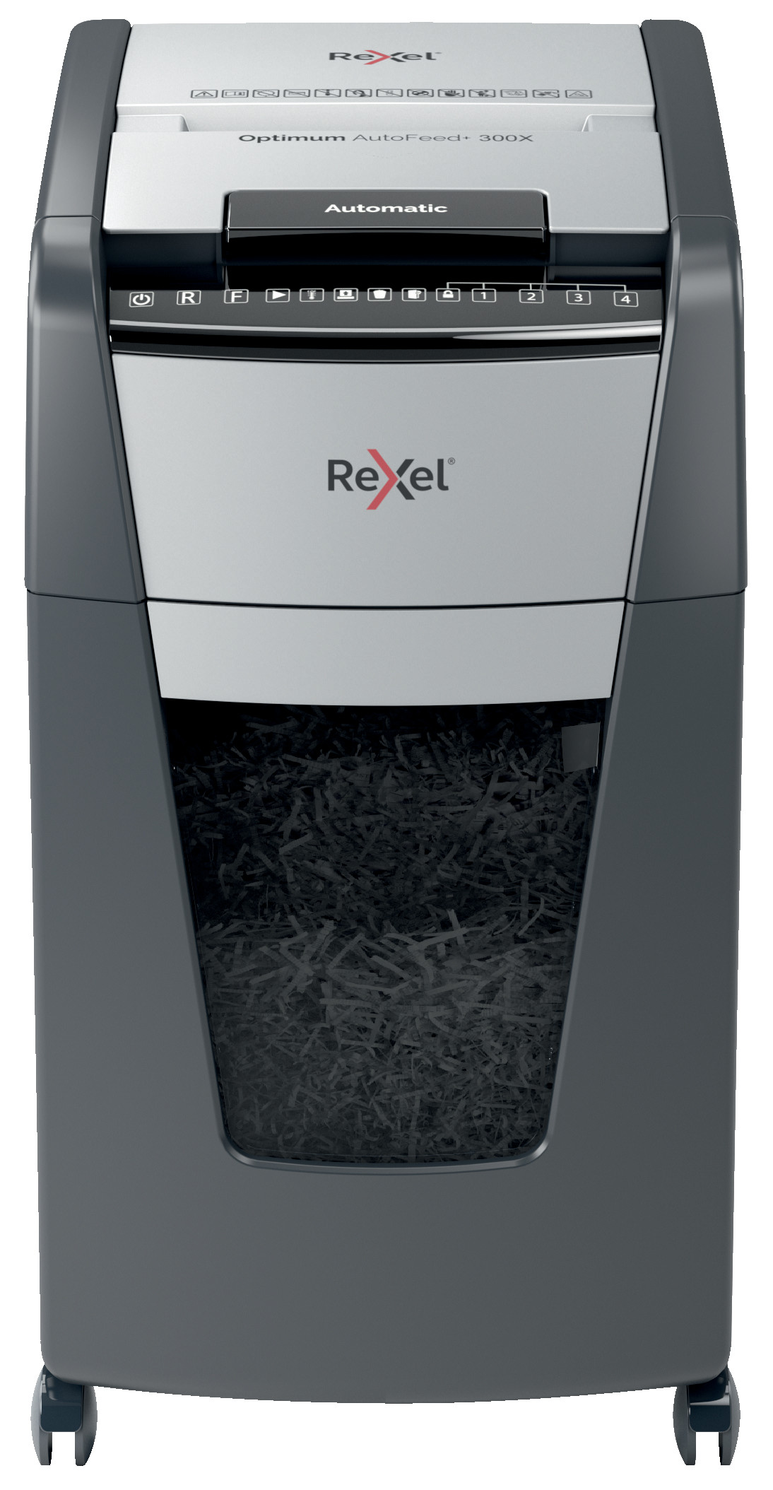 Rexel Destructeur de documents Optimum Auto+ coupe croisée DIN P4 300 feuilles corbeille