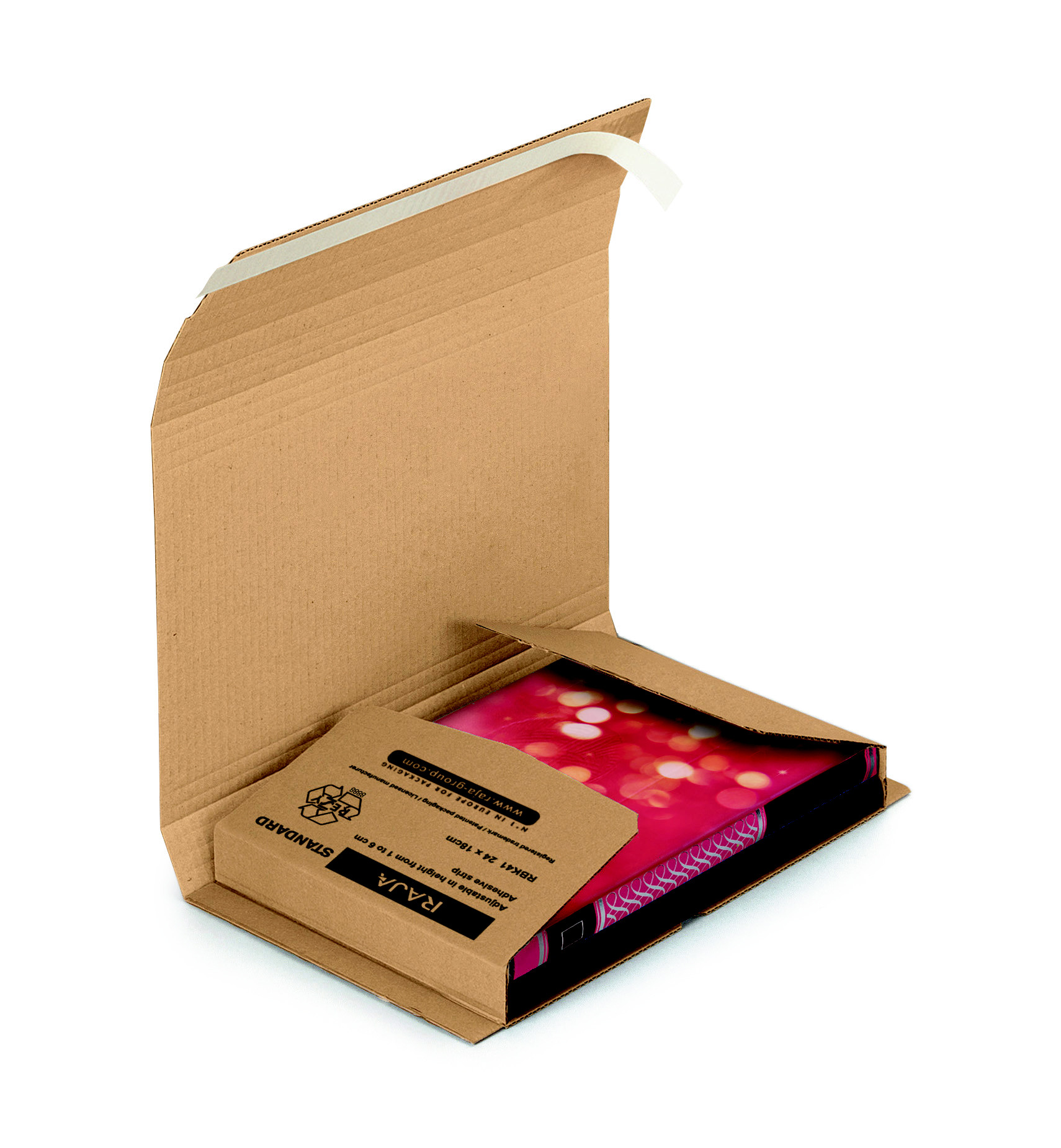 RAJA Étui emballage postal carton brun avec fermeture adhésive - 24 x 18 cm - Livre, coffret cadeau - Lot de 25