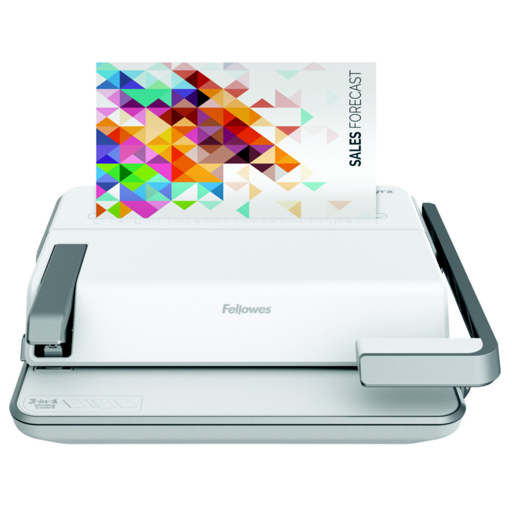 Fellowes Lyra Machine  relier manuelle par peigne - 3 en 1 - Pour relier un dossier jusqu' 300 feuilles - Blanche et grise - A4 (210 x 297 mm)