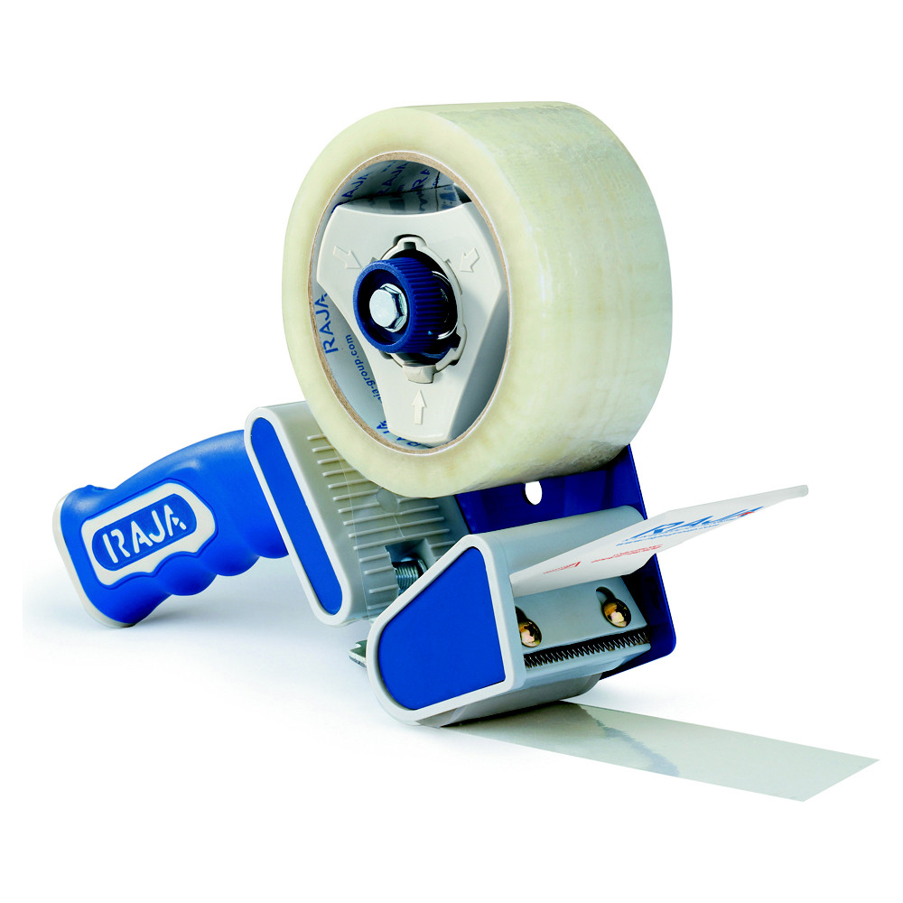 RAJA Dvidoir manuel de scurit pour rouleau de ruban adhsif jusqu' 50 mm de large avec poigne pistolet - Bleu