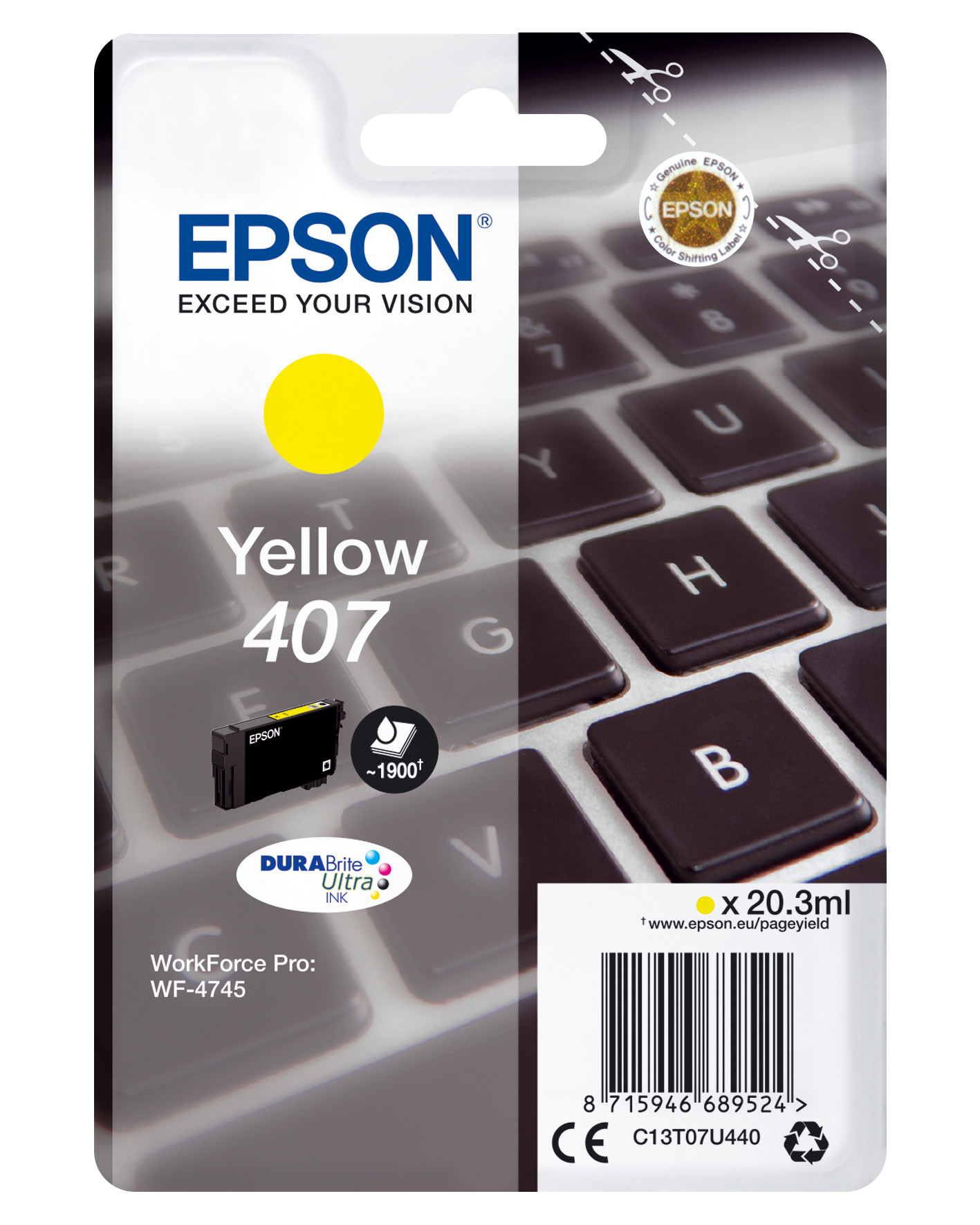 Epson 407 Cartouche d'encre originale C13T07U440 - Jaune