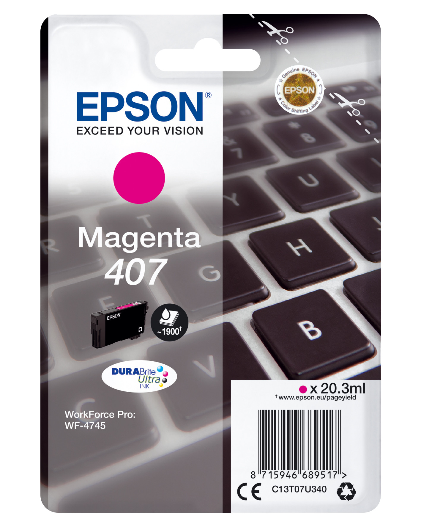 Epson 407 Cartouche d'encre originale C13T07U340 - Magenta