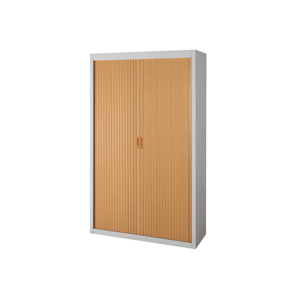 Armoire  rideaux mtal Officlass - H.200 x L.120 cm - Corps Gris - Rideaux Htre