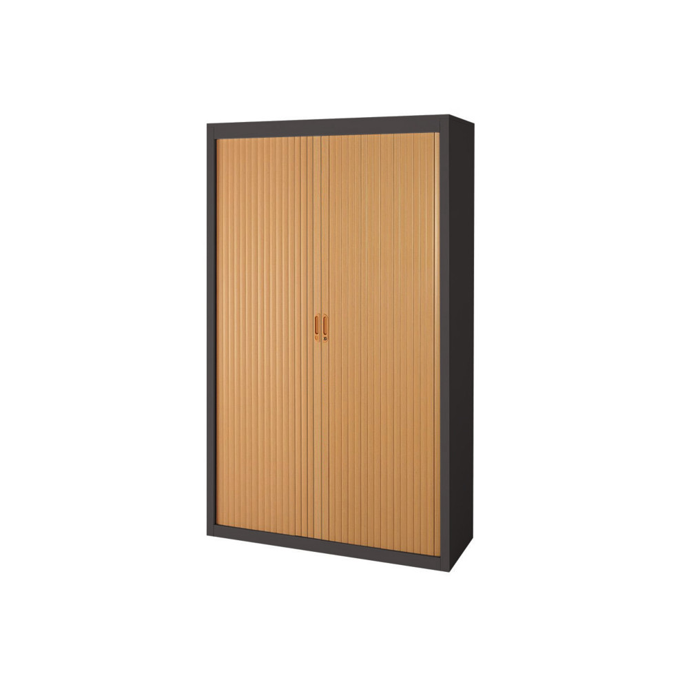 Armoire  rideaux mtal Officlass - H.200 x L.120 cm - Corps Anthracite - Rideaux Htre