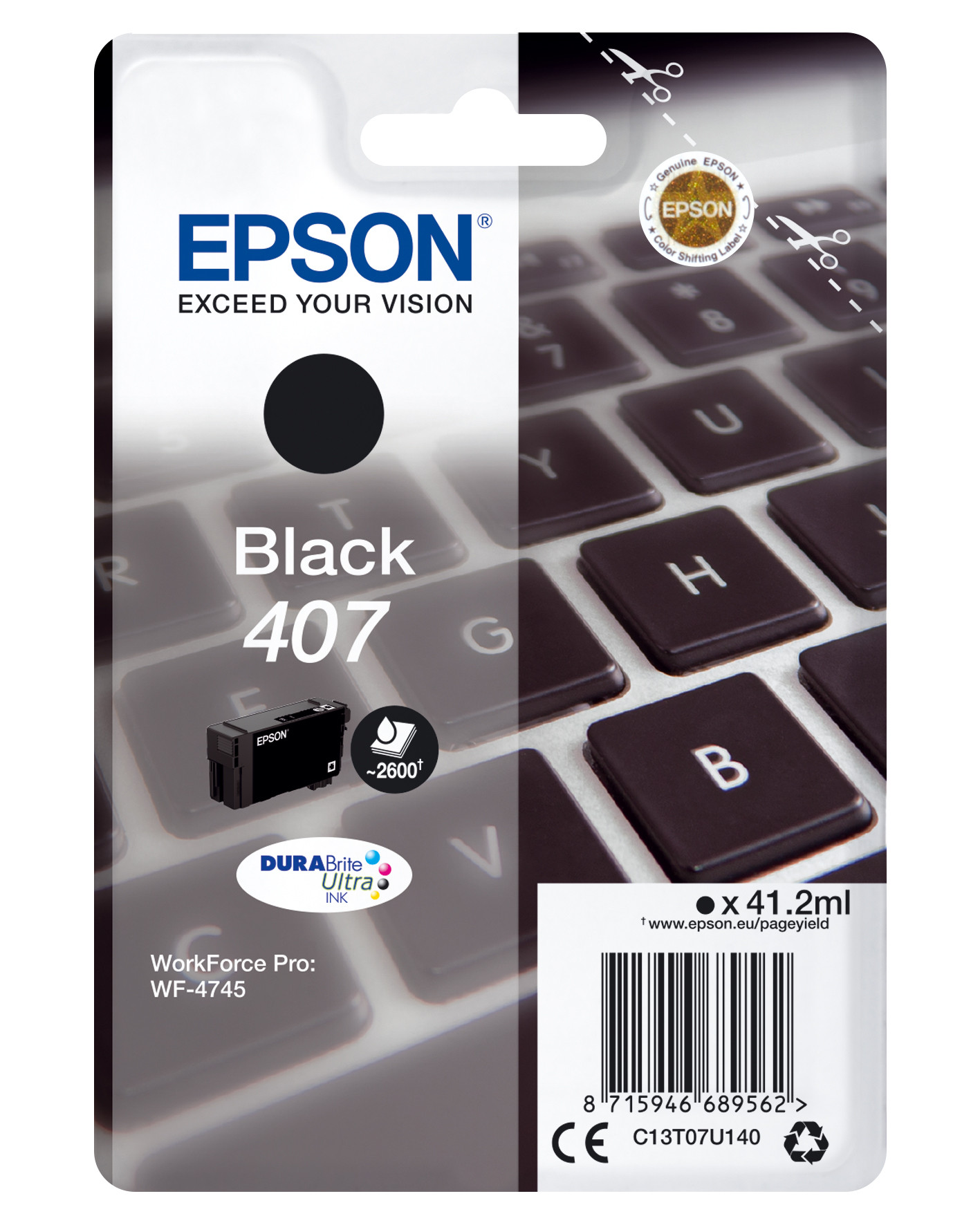 Epson 407 Cartouche d'encre originale C13T07U140 - Noir