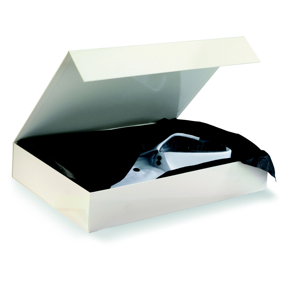 Bote cadeau carton fermeture aimante L.37,5 x l.26,5 x H.6,5 cm - Ivoire brillant - Lot de 10