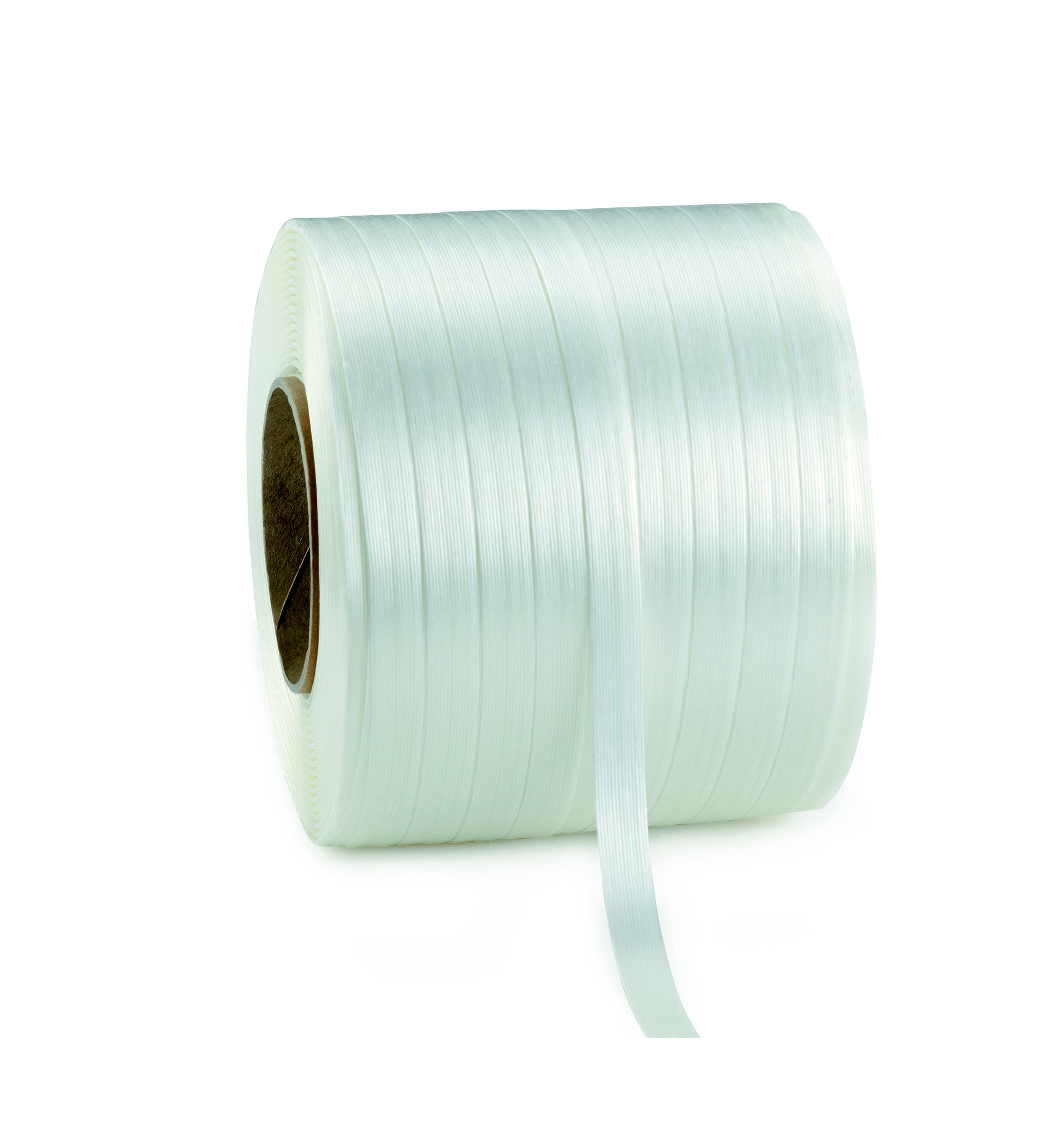 RAJA Feuillard de cerclage en Textile fil à fil Blanc - Bobine L.200 m - En boîte distributrice + 1 tendeur-coupeur + 80 boucles acier galvanisé