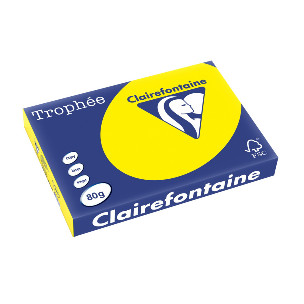 Clairefontaine Papier A3 couleur Trophe - 80g - Ramette de 500 feuilles - Jaune Intense