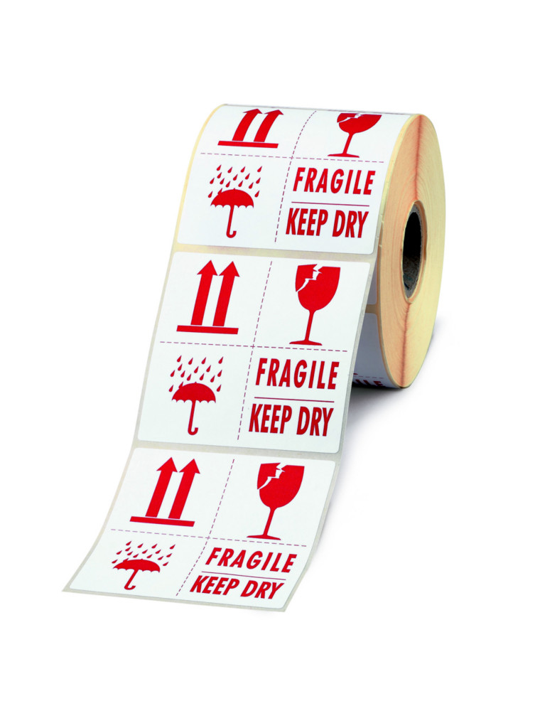 Etiquette adhsive pr-imprime ''FRAGILE - KEEP DRY'' - 1000 tiquettes 10 x 10 cm - lot de 1000