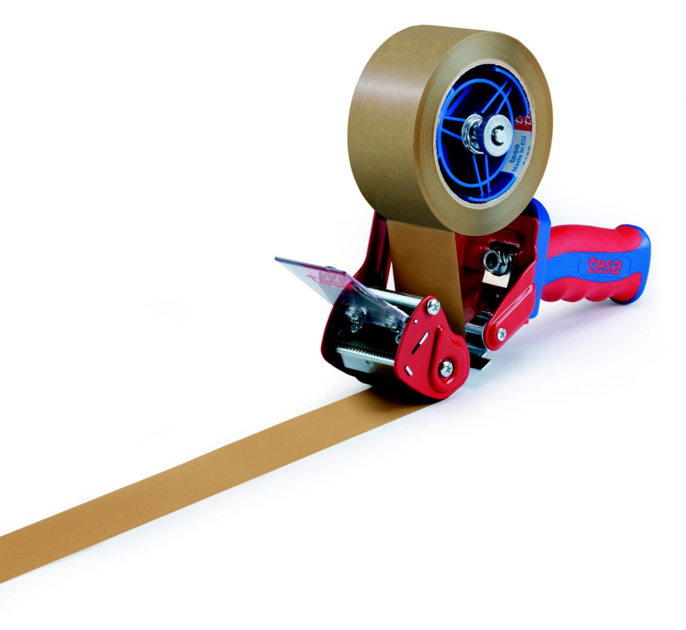 tesa Dvidoir manuel pour rouleau de ruban adhsif jusqu' 50 mm de large avec poigne pistolet - Bleu et rouge