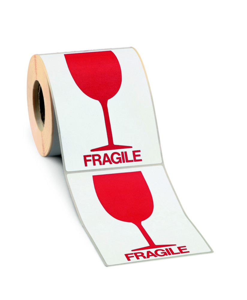 Etiquette adhsive pr-imprime ''FRAGILE'' avec un verre rouge - 1000 tiquettes 9 x 13 cm - lot de 1000