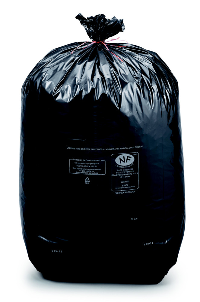 Sac poubelle conomique 130L en plastique recycl - Noir - Lot de 200