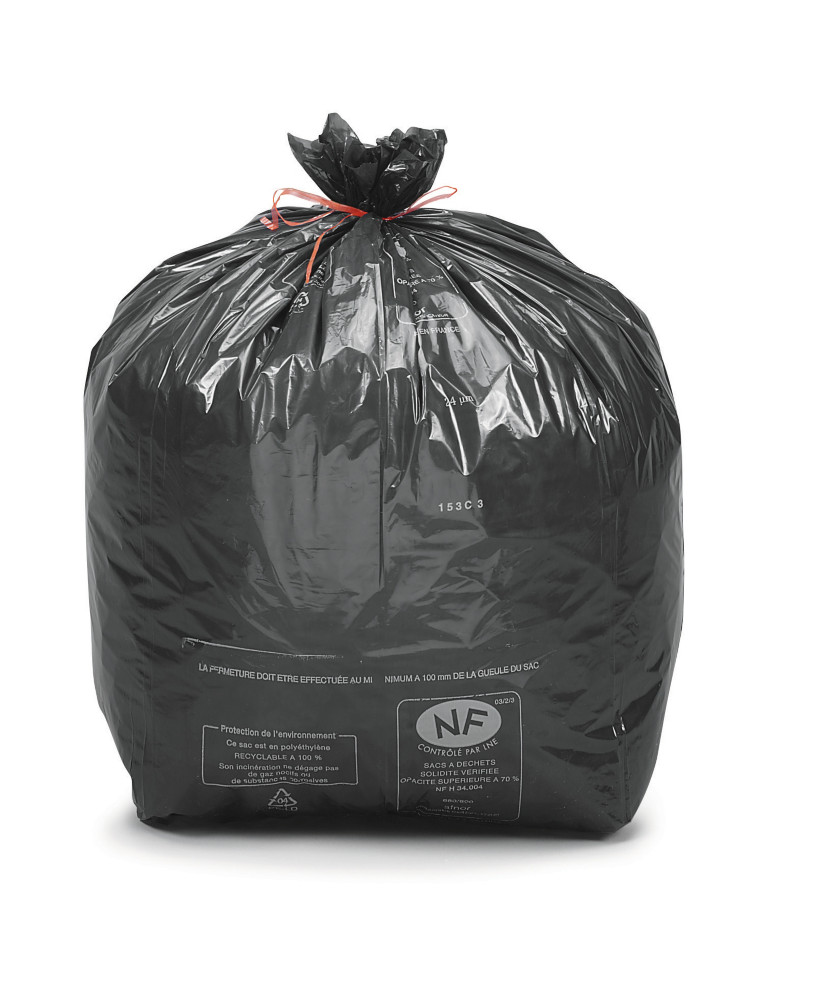 Sac poubelle conomique 50L noir en plastique 60% recycl - Lot de 500