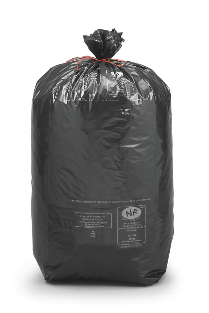Sac poubelle conomique 100L noir en plastique 60% recycl - Lot de 250
