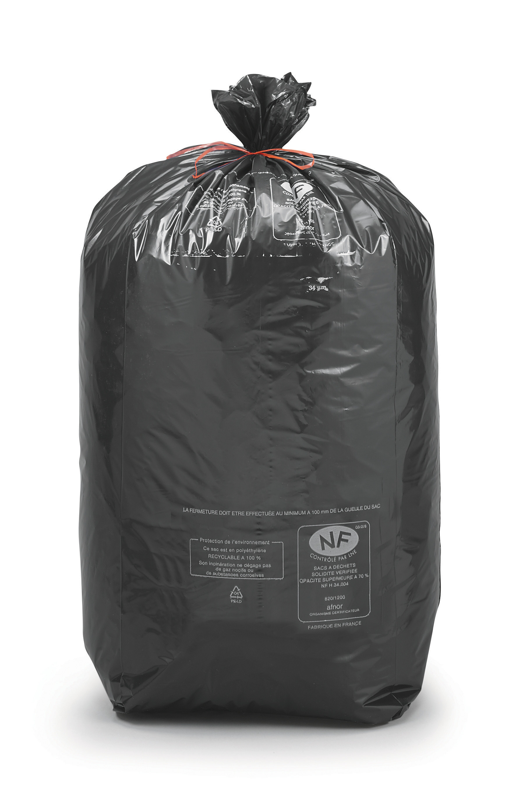 Sac poubelle économique 100L noir en plastique 60% recyclé - Lot de 250