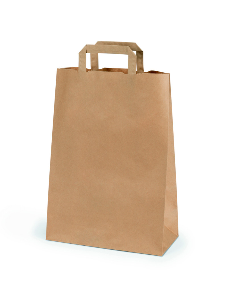 Sac kraft  poignes plates l.22 x H.28 x soufflet 10 cm - Brun - Lot de 250