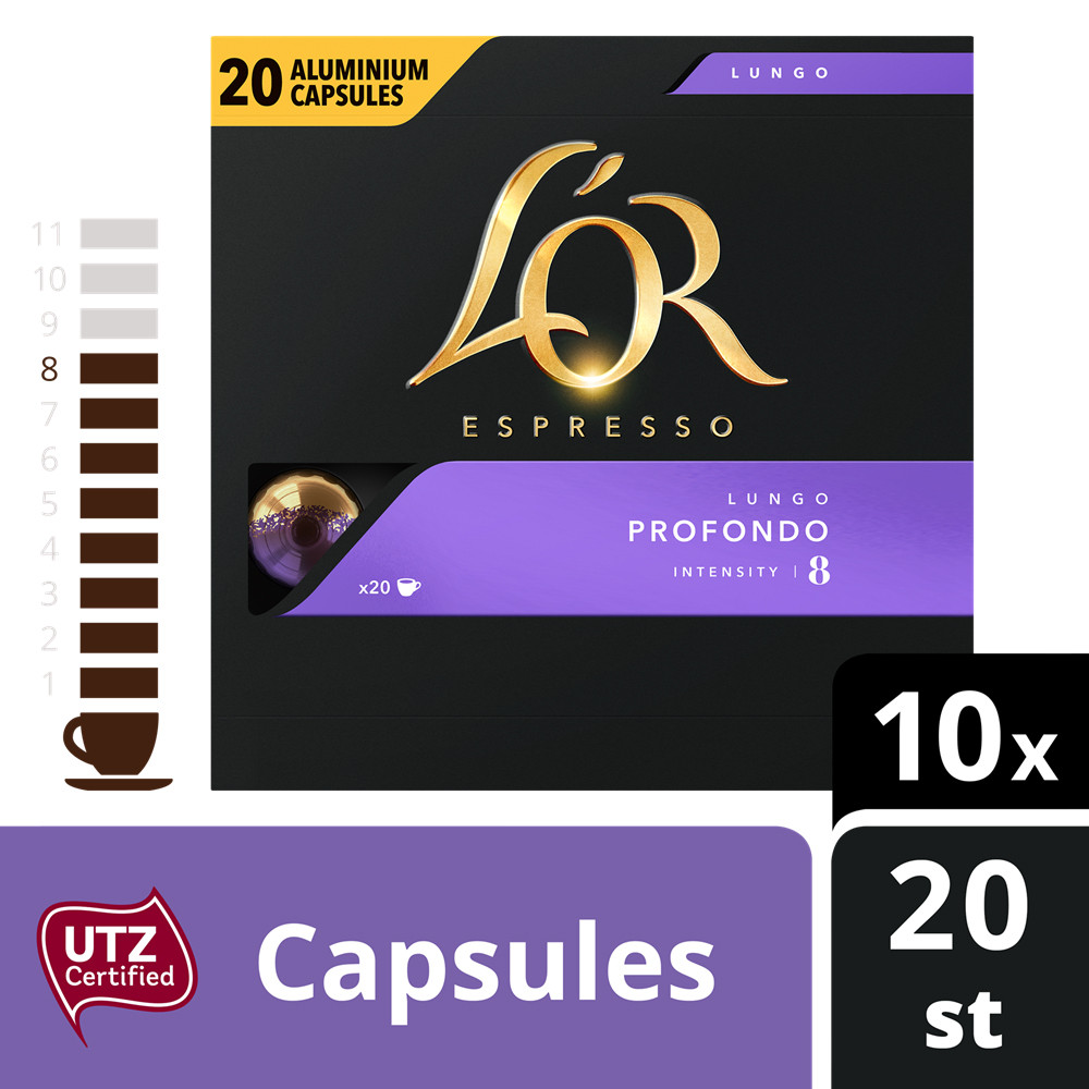 L'OR Espresso Caf Lungo Profondo- intensit : 8 - bote de 20 capsules