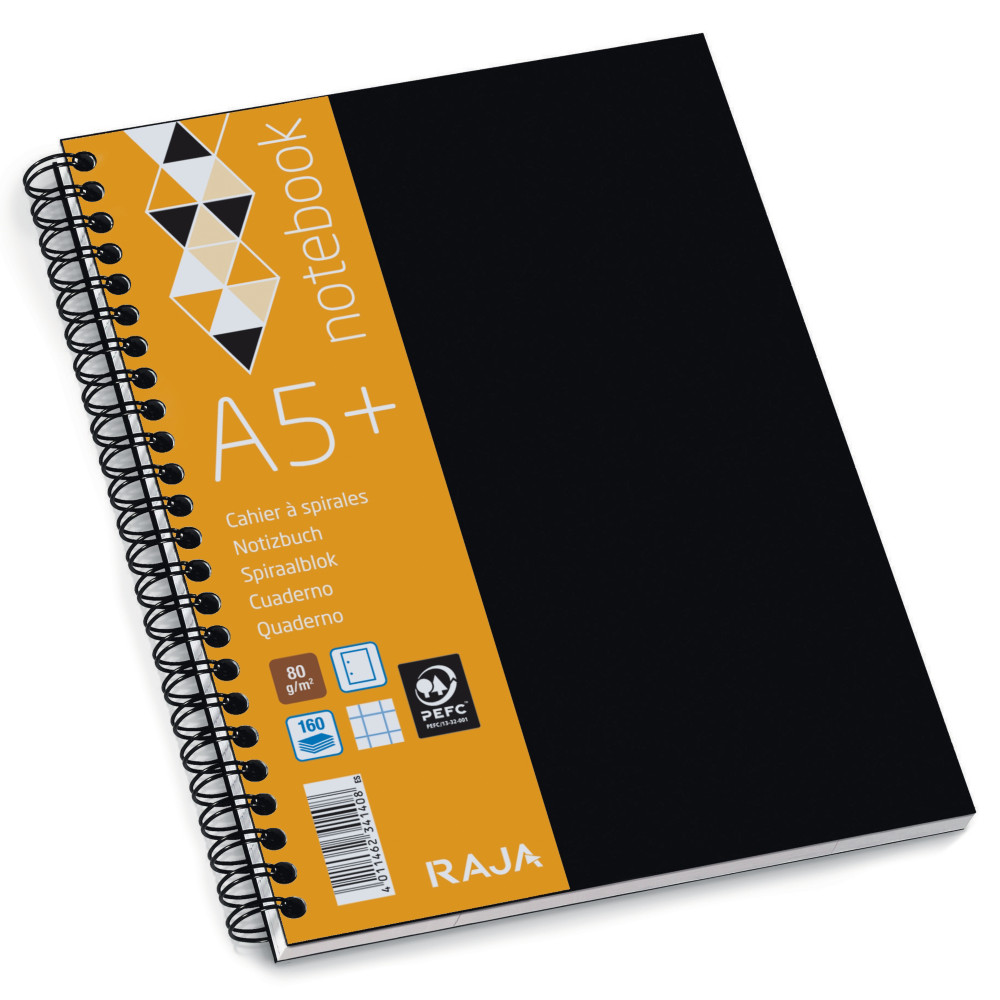 RAJA Cahier  spirale 16,8 x 21 cm - 80g - Perfor 2 trous - Petits carreaux 5x5 - 160 pages