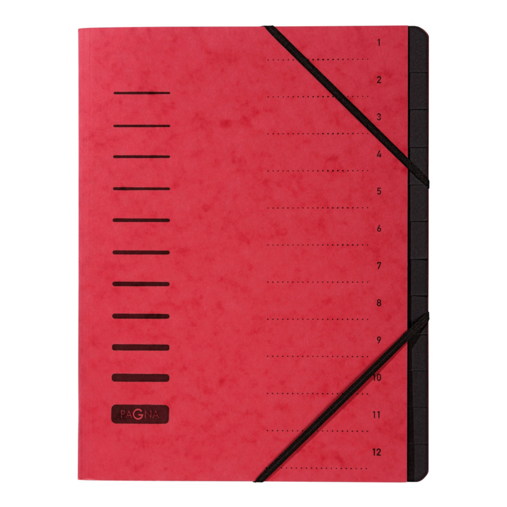 PAGNA Trieur  lastiques en carte - 12 divisions - Rouge