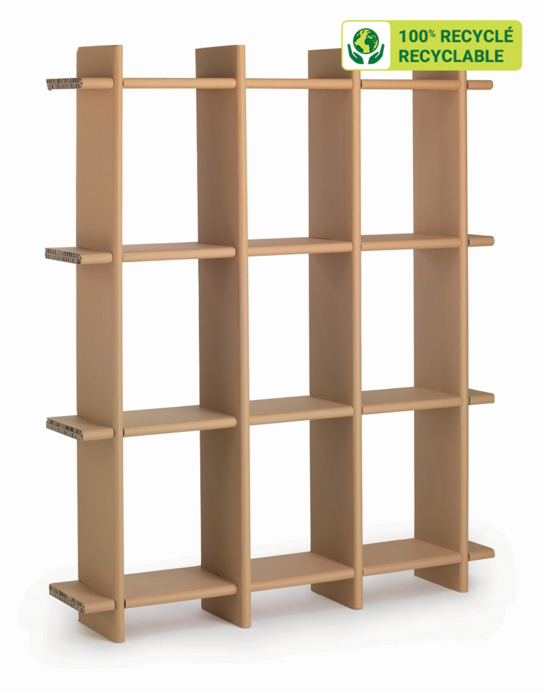 KRAFTDESIGN Etagre 9 cases  croisillon H. 180 cm en carton alvolaire - Kraft naturel