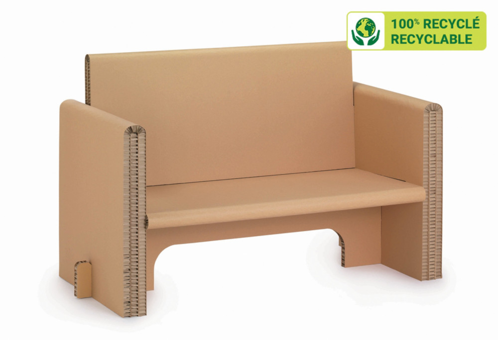 KRAFTDESIGN Banquette 2 places avec accoudoirs en carton alvolaire - Kraft naturel