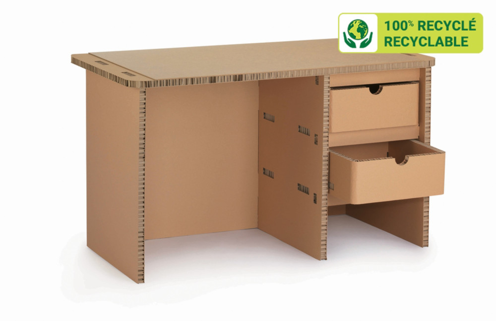 KRAFTDESIGN Bureau droit L.120 x P.70 cm 2 tiroirs en carton alvolaire - Kraft naturel
