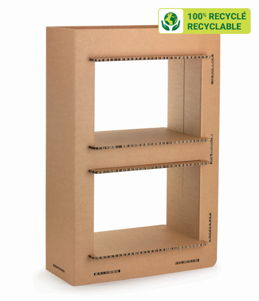 KRAFTDESIGN Etagre 2 cases H. 91,5 cm en carton alvolaire - Kraft naturel