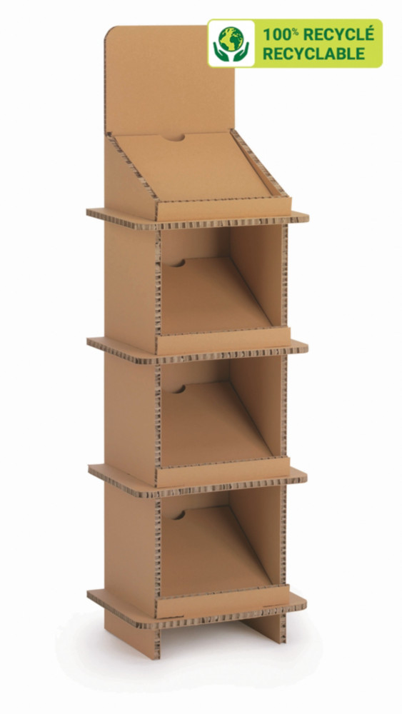 KRAFTDESIGN Prsentoir de documents 4 cases H. 144 cm en carton alvolaire - Kraft naturel