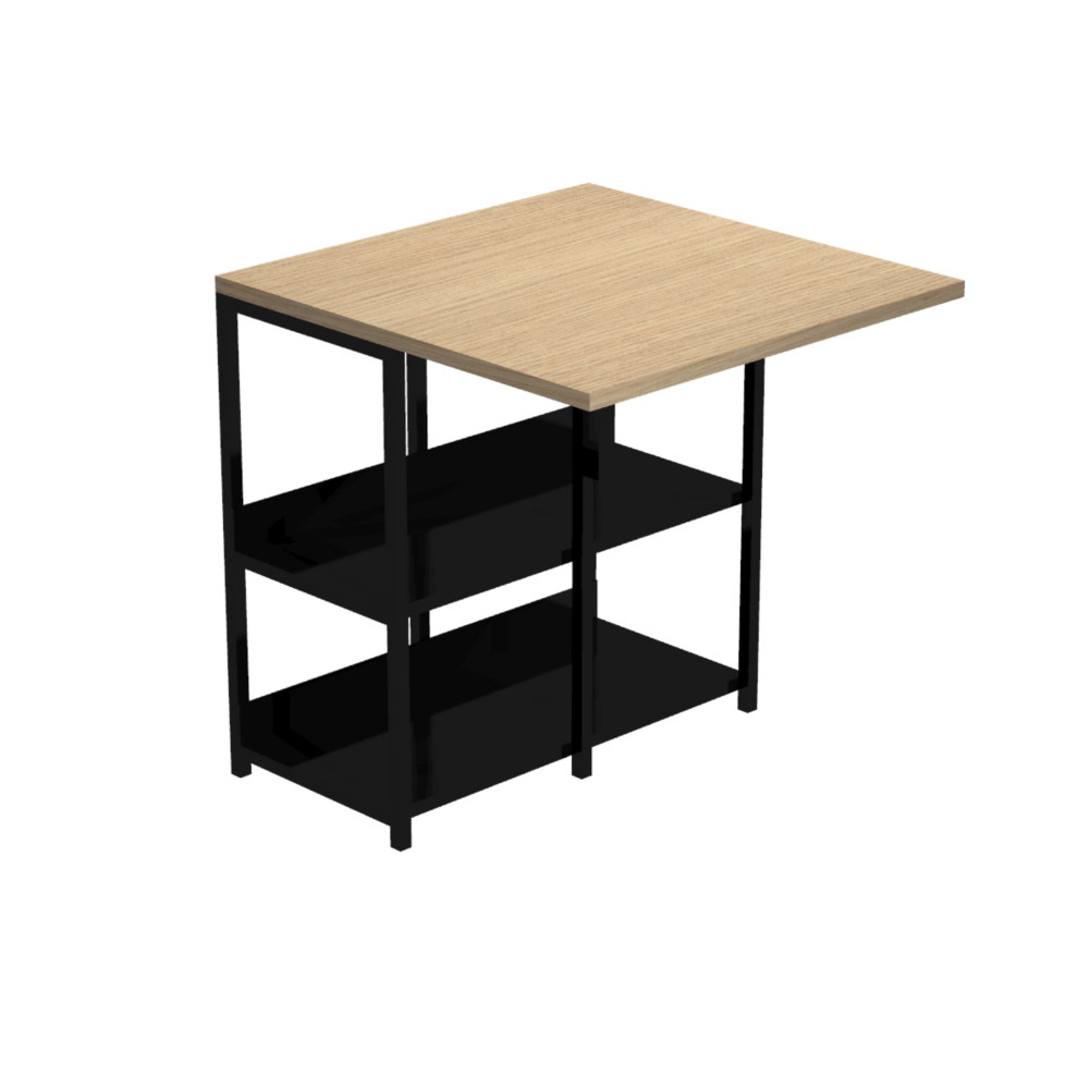 Bureau repliable 2en1 Grafic L. 69 x H. 72,4 cm avec 2 niveaux d'tagres mtalliques intgres  Chne / Noir
