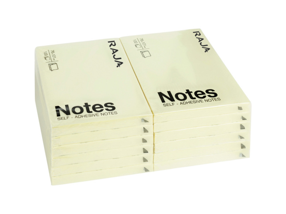 RAJA Notes repositionnables 76 x 101 mm - Jaune Pastel - Lot 12 blocs de 100 feuilles