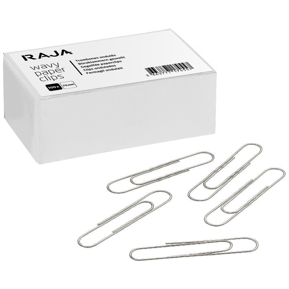 RAJA Trombones onduls 75 mm en acier galvanis argent - Bote de 100